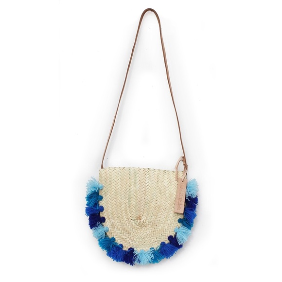 Mail Bag Straw French baskets long leather handle pom pom - Picture 5 of 5